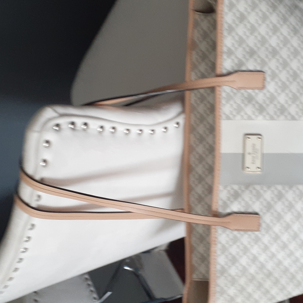 Kate spade gray cream canvas tote bag - Picture 2 of 16